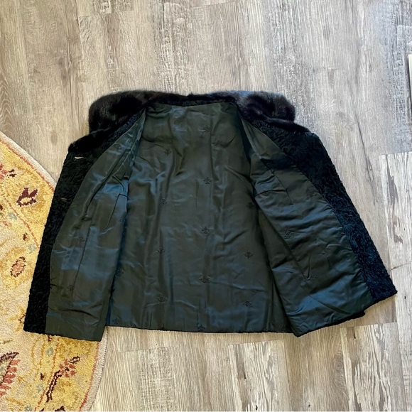 Vintage 1960s Persian Lamb Cropped Coat with Mink Collar - Picture 15 of 15